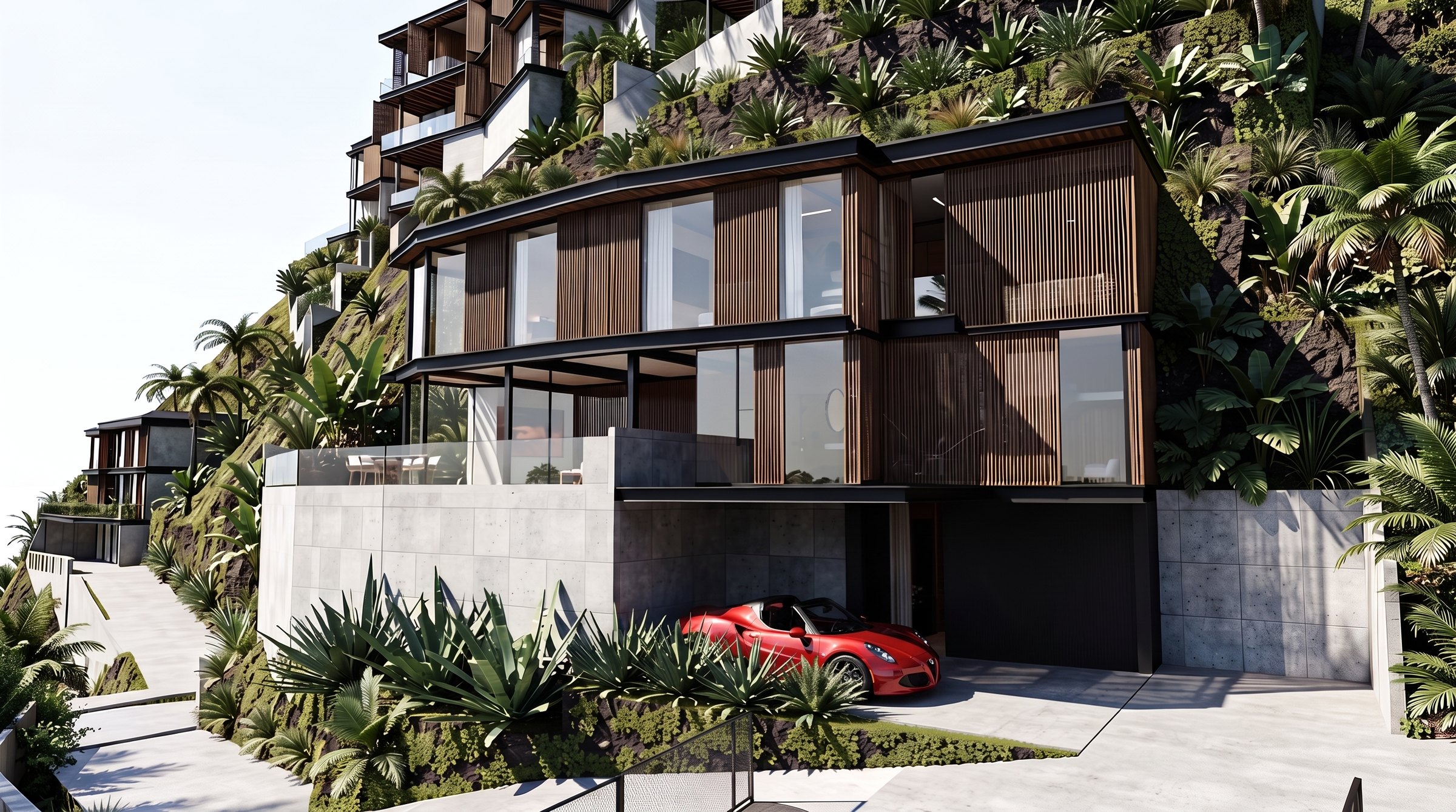 AETHER villa arrival court and garage