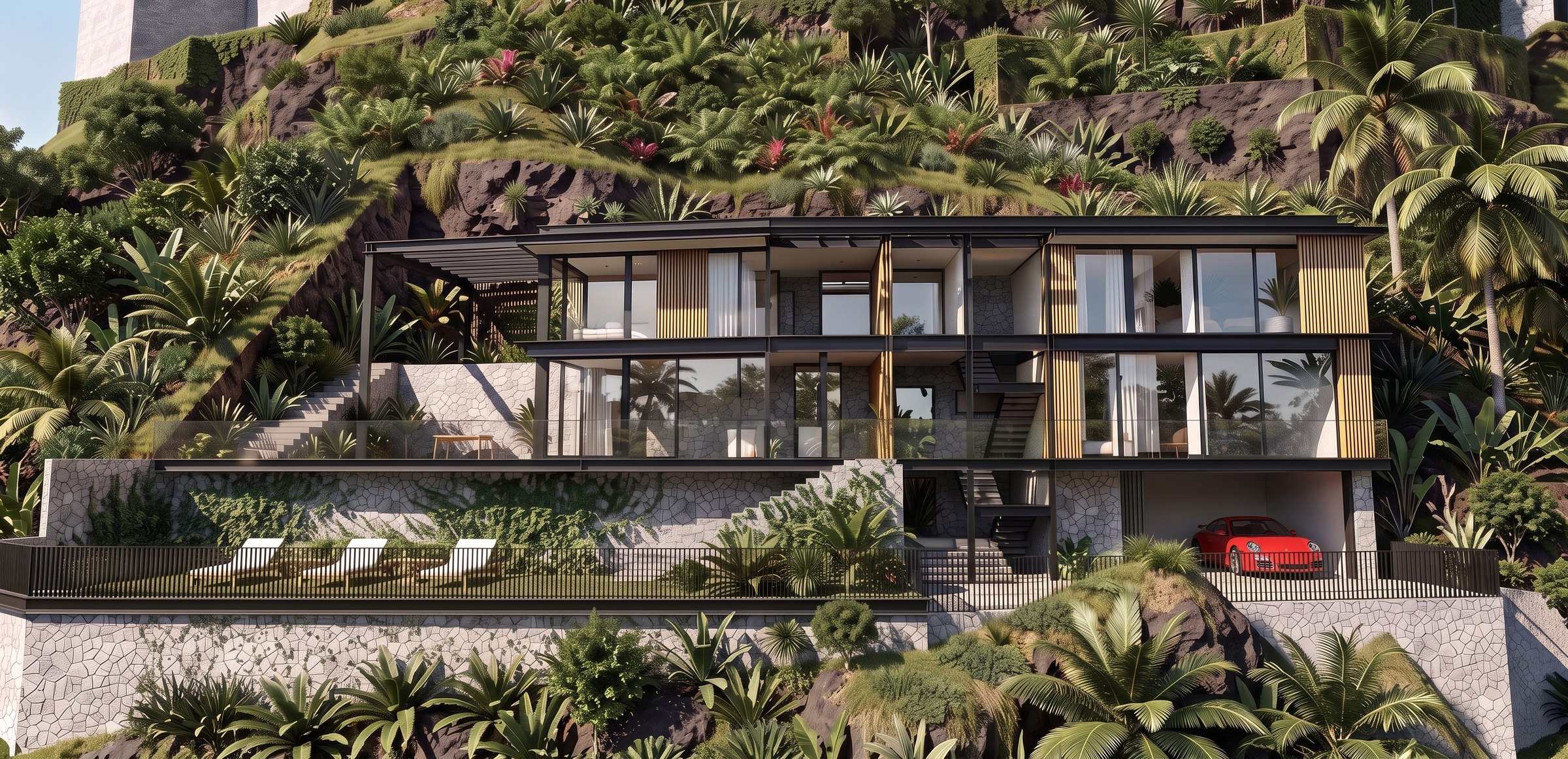 Full villa elevation with sun deck