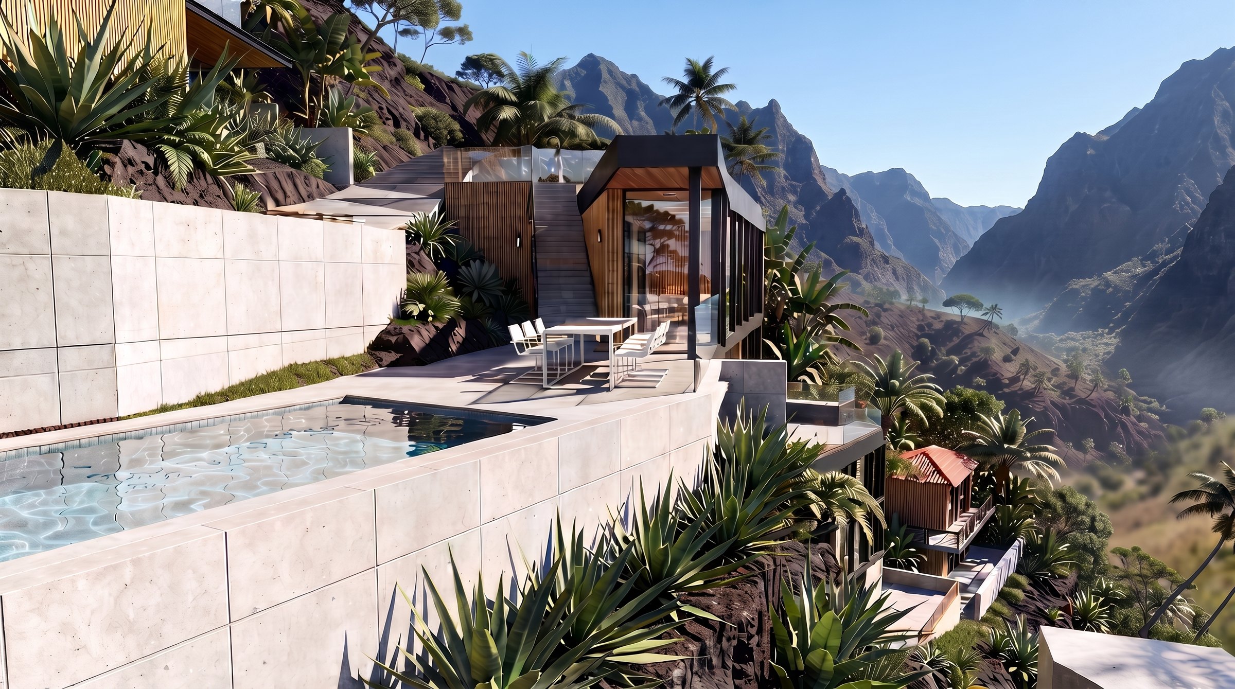 Infinity pool with mountain views