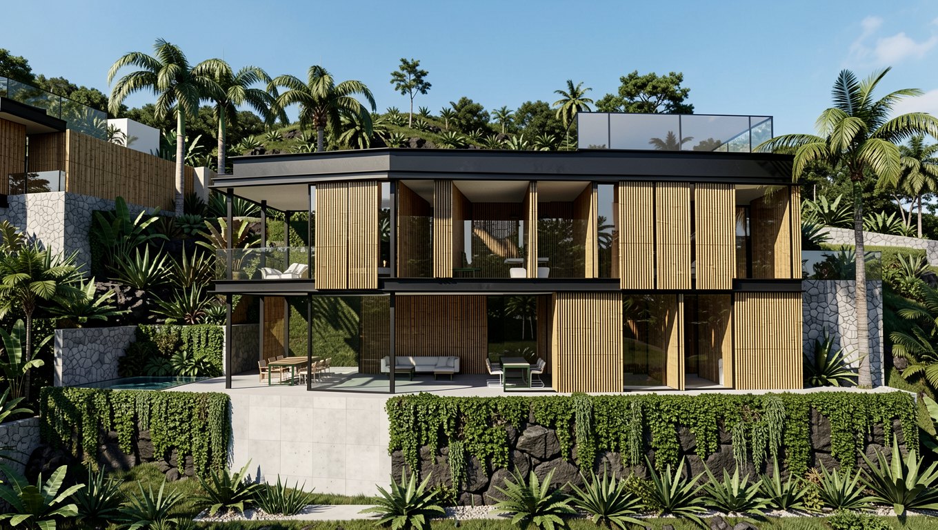 Woven timber screen facade
